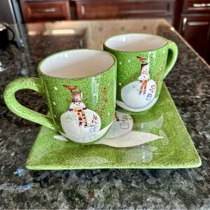 ONEIDA Snowmates Snowman Debbie Taylor Kerman Holiday Mug and Plate Set